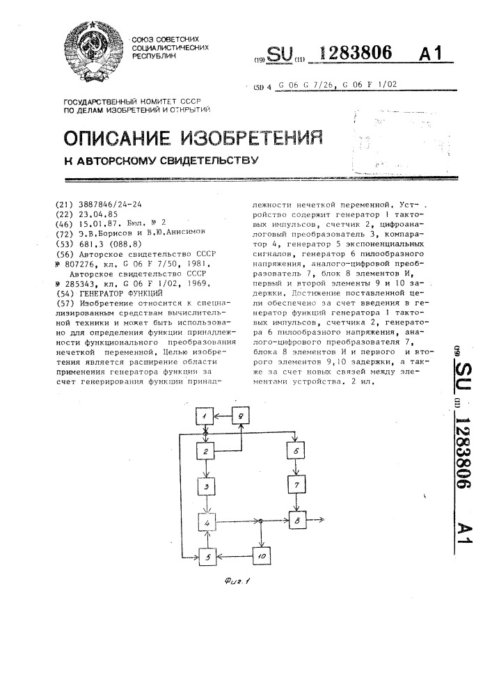 Генератор функций (патент 1283806)