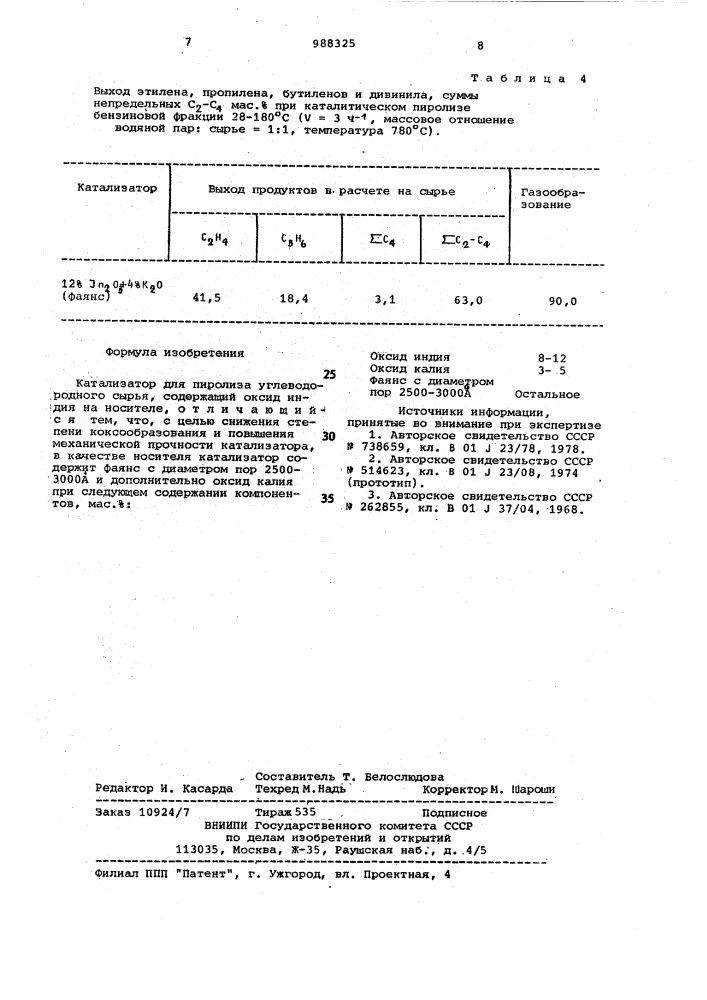 Катализатор для пиролиза углеводородного сырья (патент 988325)