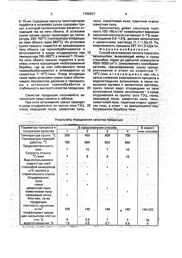 Способ изготовления легкого пористого заполнителя (патент 1782957)