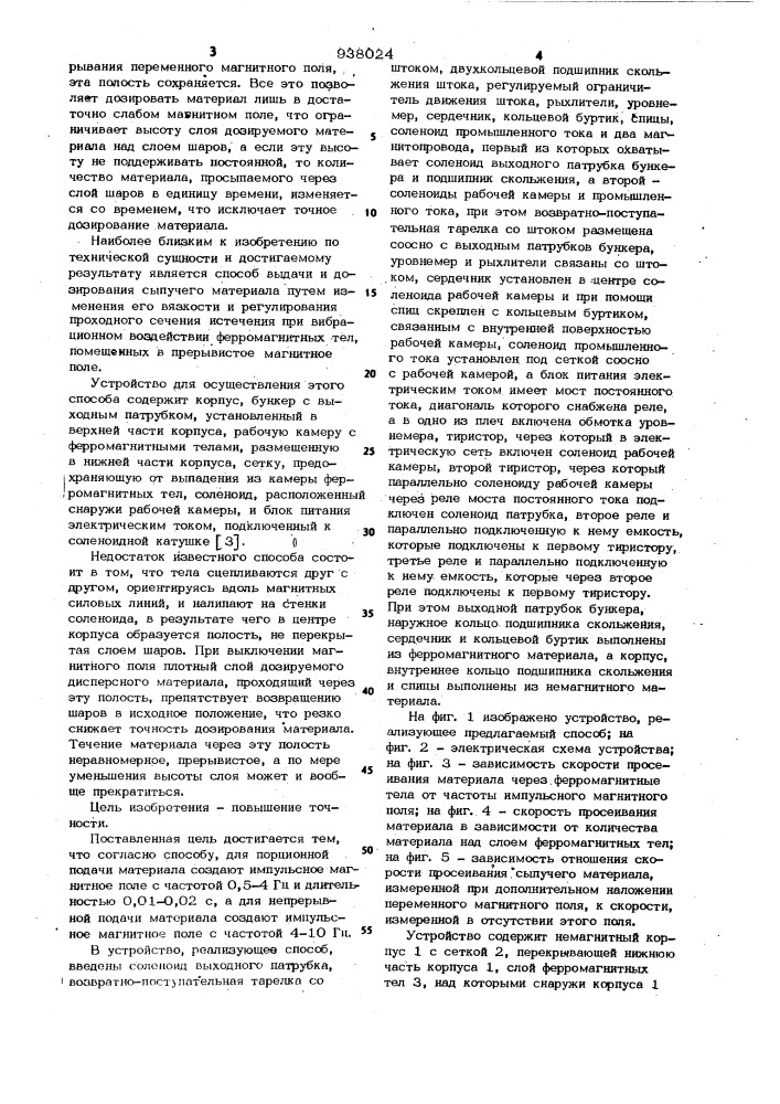 Способ выдачи и дозирования сыпучего мелкодисперсного ферромагнитного материала и устройство для его осуществления (патент 938024)