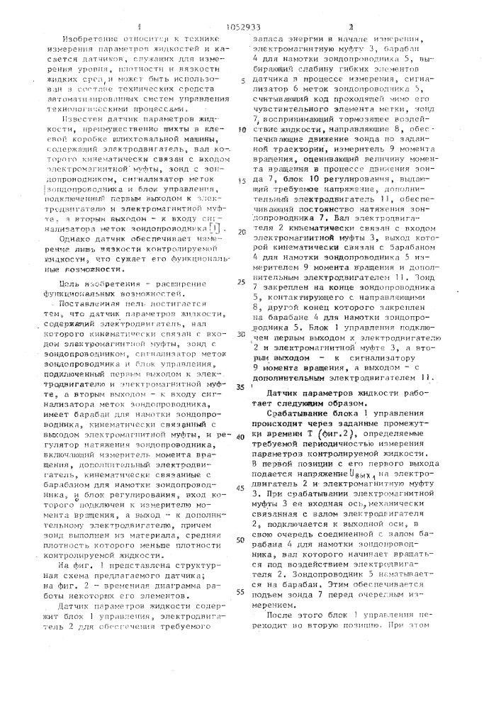 Датчик параметров жидкости (патент 1052933)