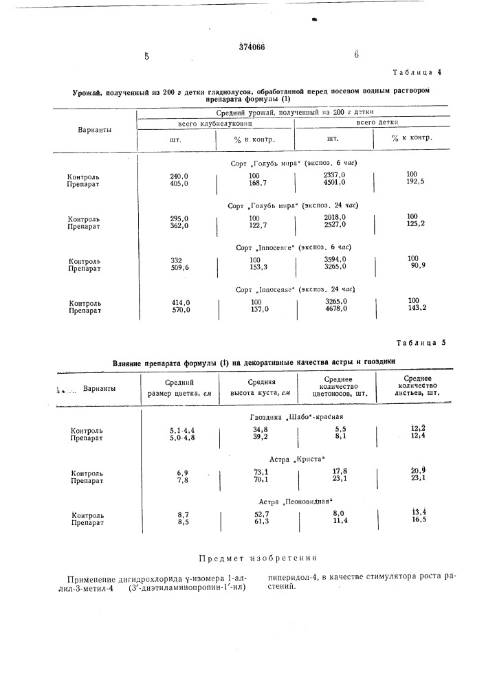 Стимулятор роста растений (патент 374066)