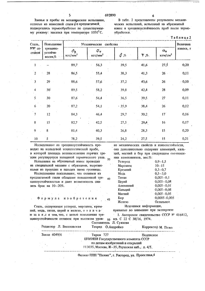 Сталь (патент 692890)