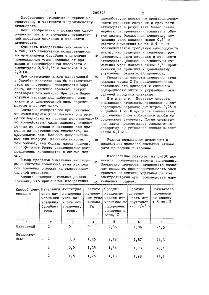 Способ смешивания аглошихты (патент 1260398)