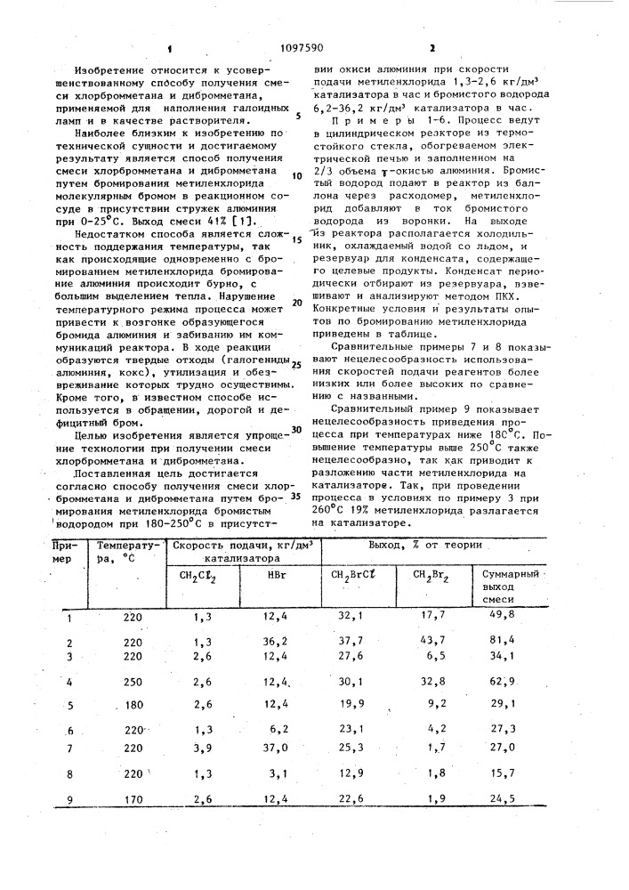 Способ получения смеси хлорбромметана и дибромметана (патент 1097590)