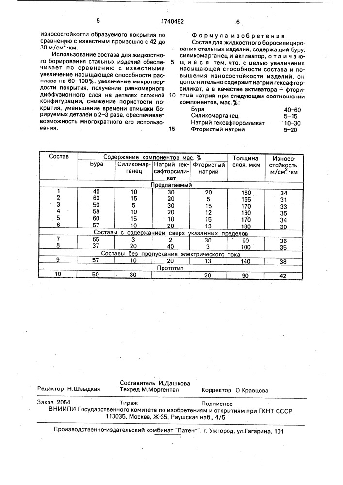 Состав для жидкостного боросилицирования стальных изделий (патент 1740492)