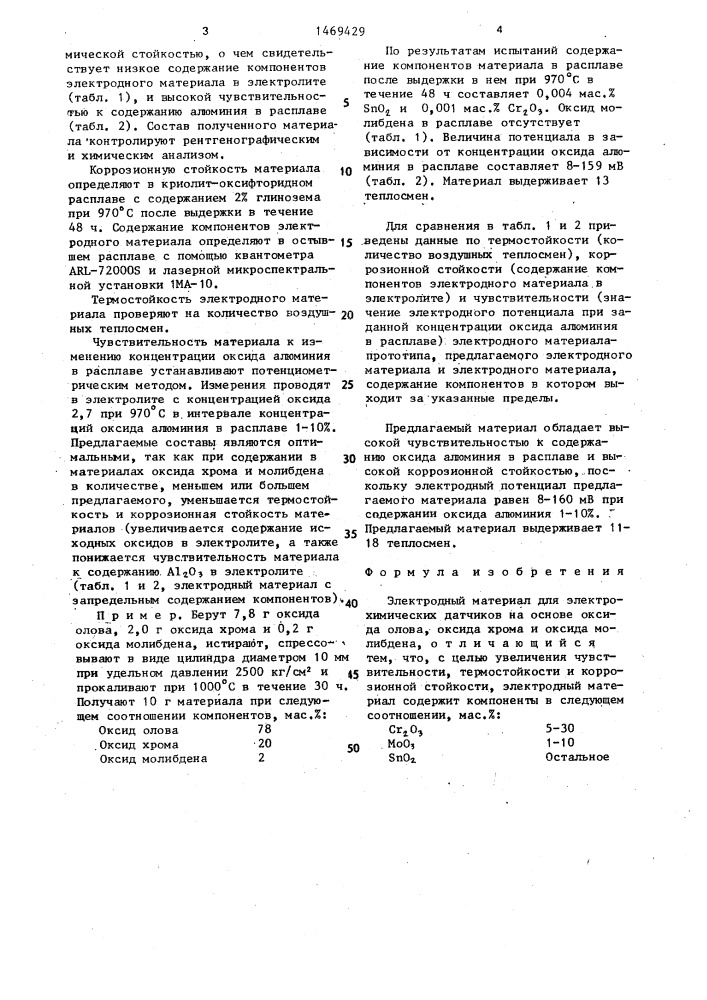 Электродный материал (патент 1469429)