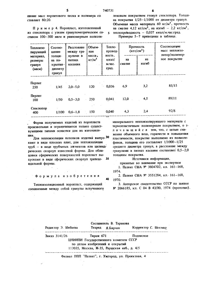 Теплоизоляционный поропласт (патент 740731)