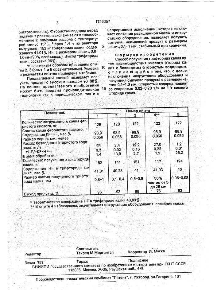 Способ получения трифторида калия (патент 1799357)