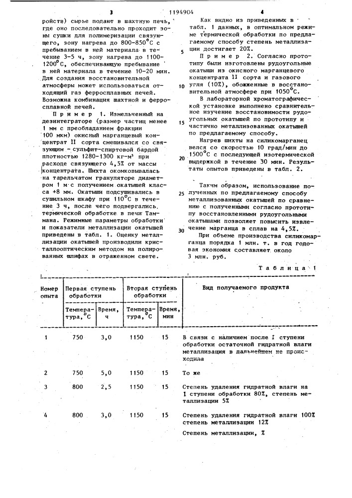Способ подготовки марганцевого сырья к плавке для производства ферросплавов (патент 1194904)