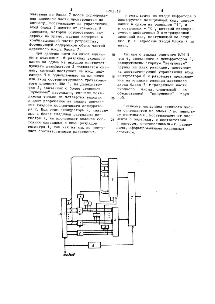 Устройство для вычисления логарифмов чисел (патент 1203519)