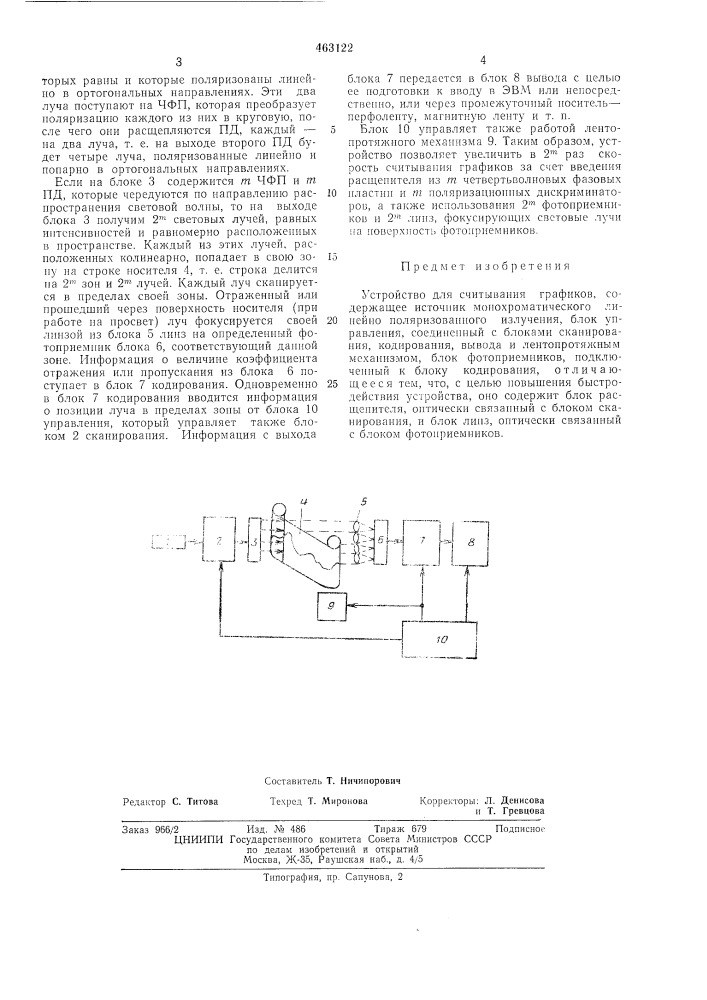 Устройство для считывания графиков (патент 463122)