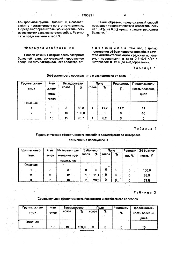 Способ лечения острых респираторных болезней телят (патент 1793921)