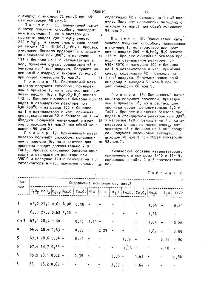 Способ получения малеинового ангидрида (патент 980619)