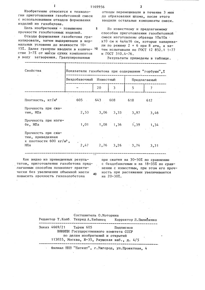 Способ приготовления газобетонной смеси (патент 1169956)