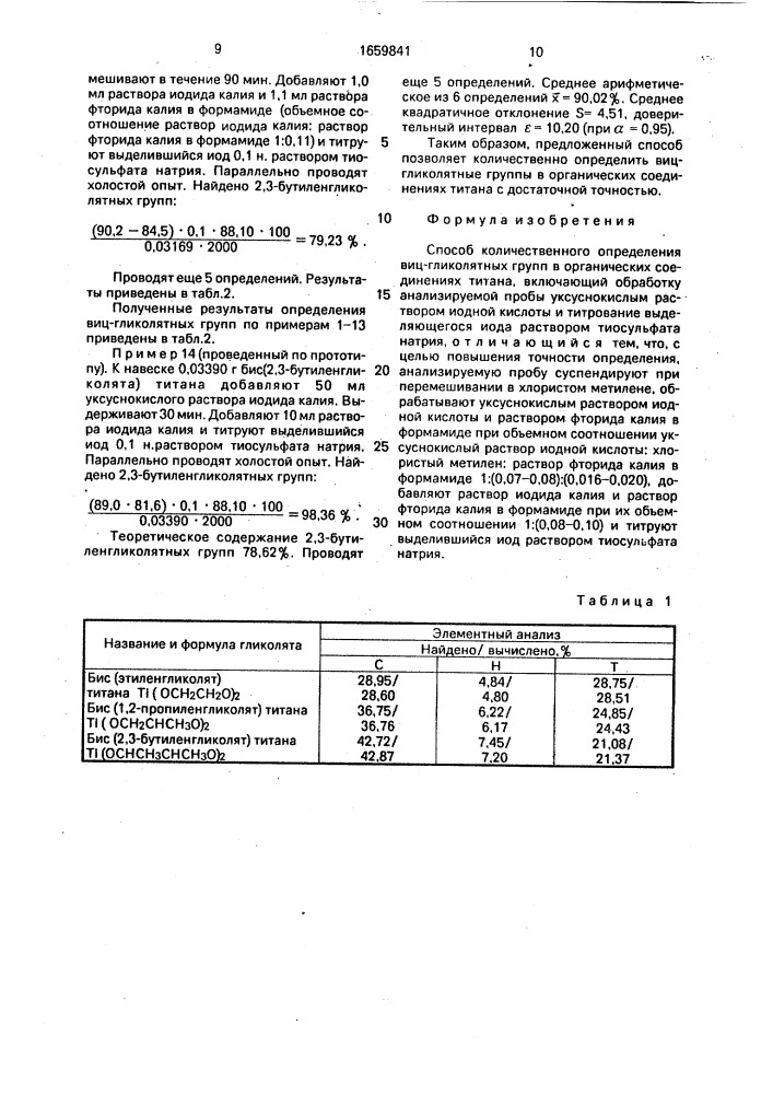 Способ количественного определения виц-гликолятных групп в органических соединениях титана (патент 1659841)