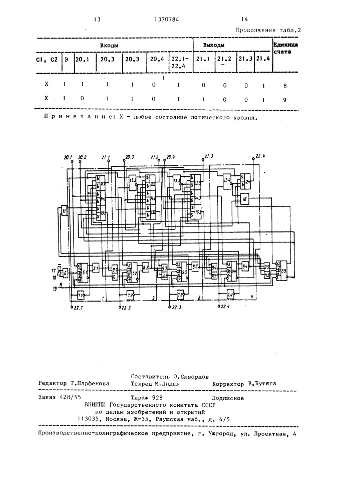 Двоично-десятичный счетчик (патент 1370784)