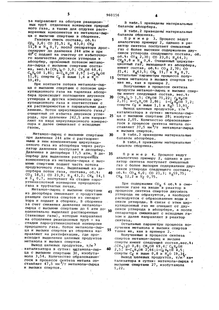 Способ совместного получения метанола и высших спиртов (патент 960156)