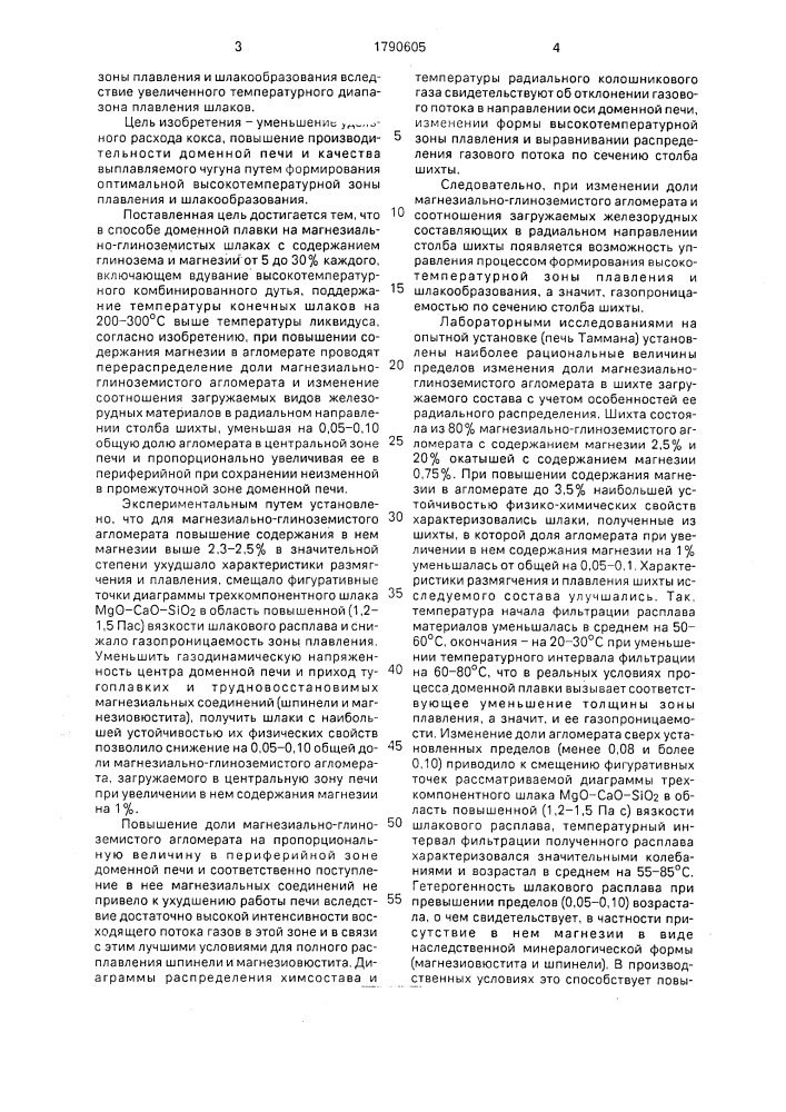 Способ доменной плавки на магнезиально-глиноземных шлаках (патент 1790605)