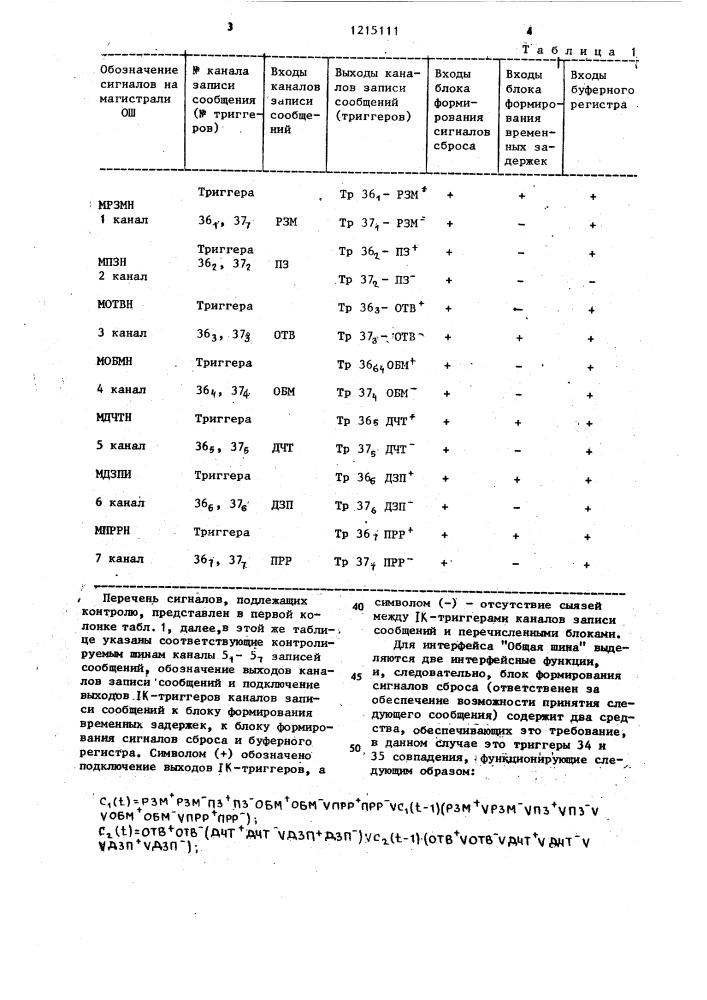 Устройство для контроля управляющих сигналов интерфейса (патент 1215111)