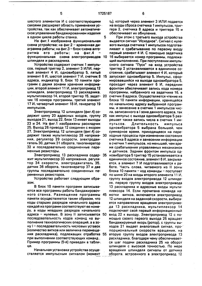 Устройство для программного управления бандажировочным станком (патент 1725187)