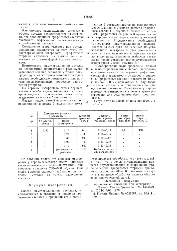 Способ науглероживания расплава (патент 688520)