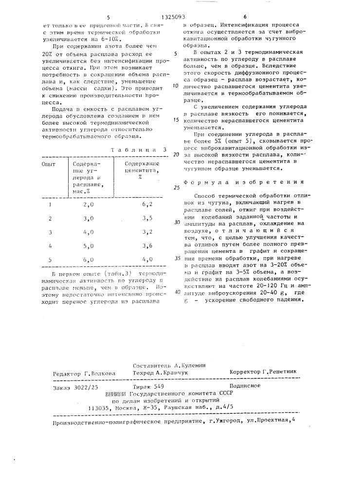 Способ термической обработки отливок из чугуна (патент 1325093)