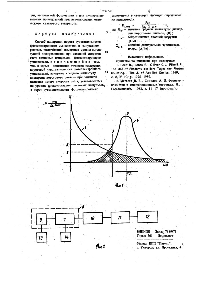 Способ измерения порога чувствительности фотоэлектронного умножителя в импульсном режиме (патент 966790)