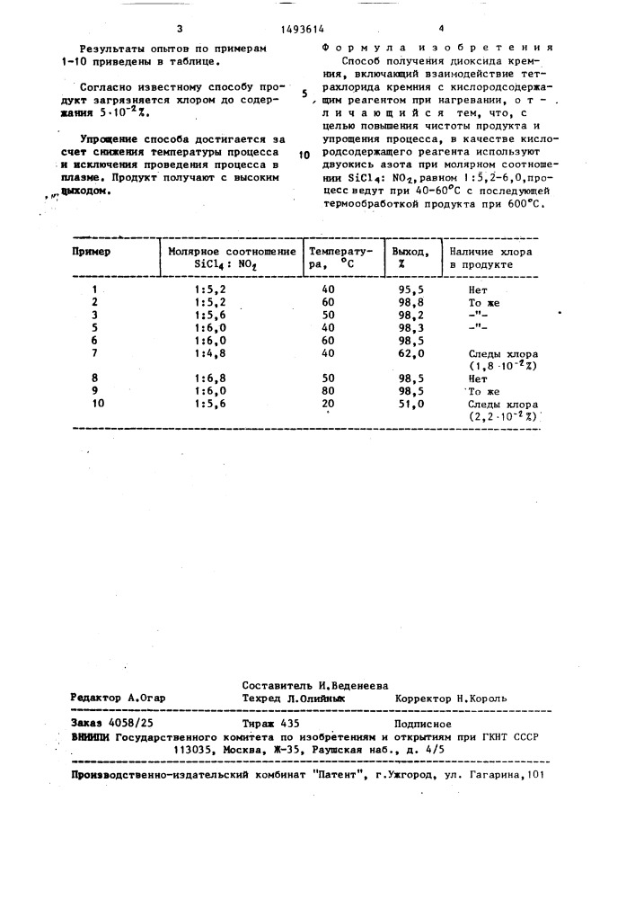 Способ получения диоксида кремния (патент 1493614)