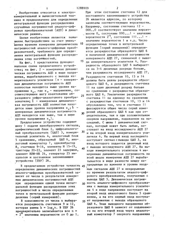 Устройство для автоматического определения динамических характеристик аналого-цифровых преобразователей (патент 1288909)