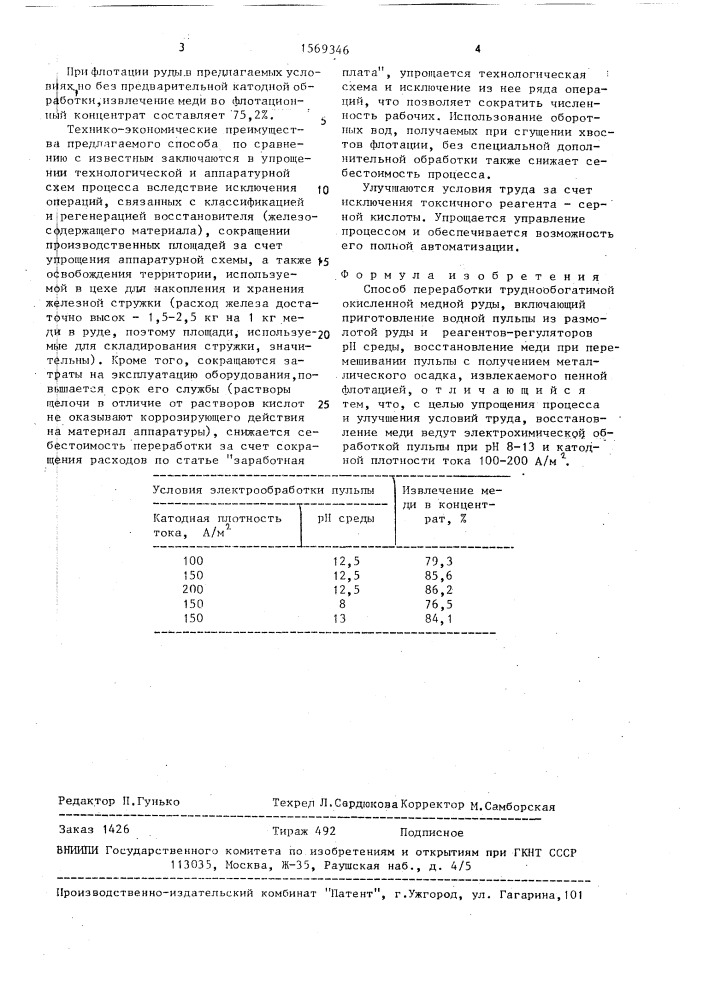 Способ переработки труднообогатимой окисленной медной руды (патент 1569346)