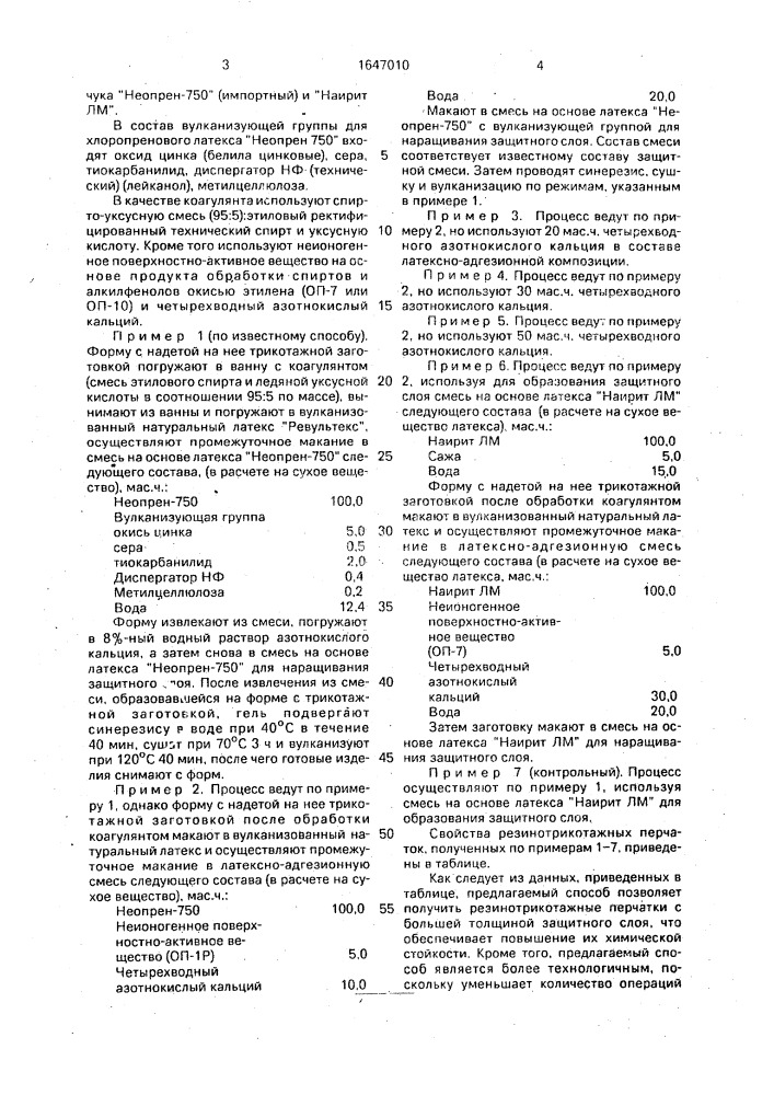 Способ изготовления резино-трикотажных перчаток (патент 1647010)