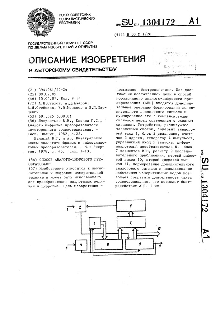 Способ аналого-цифрового преобразования (патент 1304172)