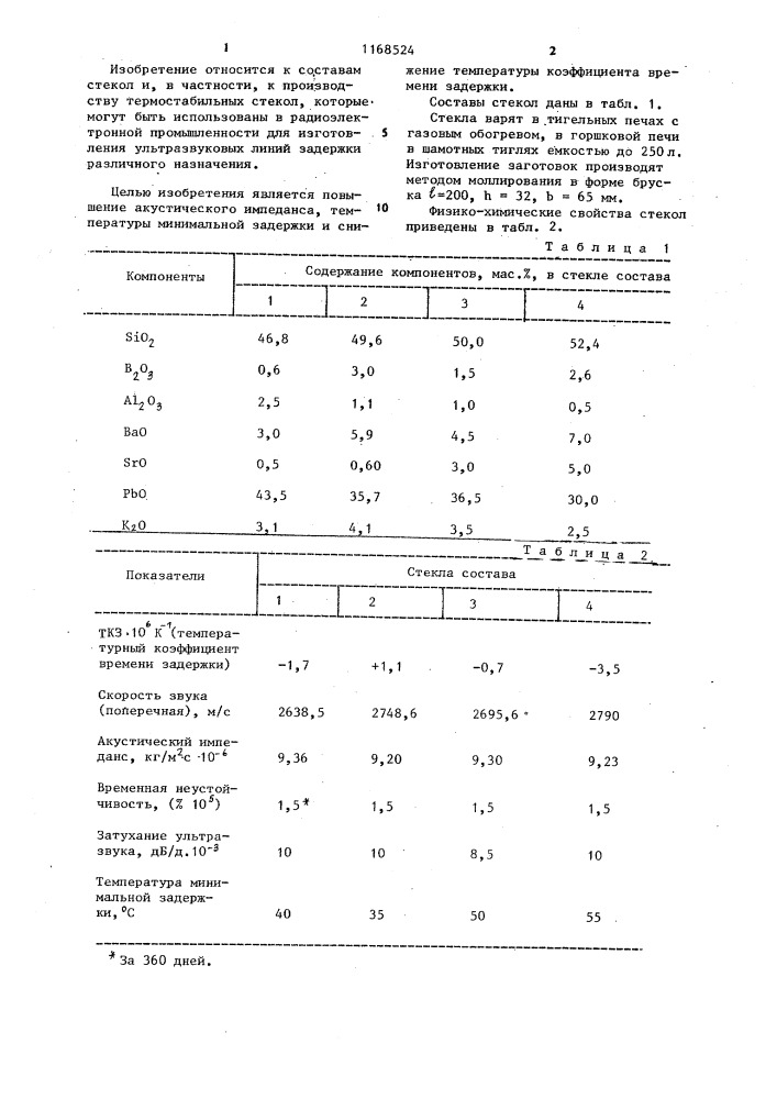 Стекло для ультразвуковых линий задержки (патент 1168524)