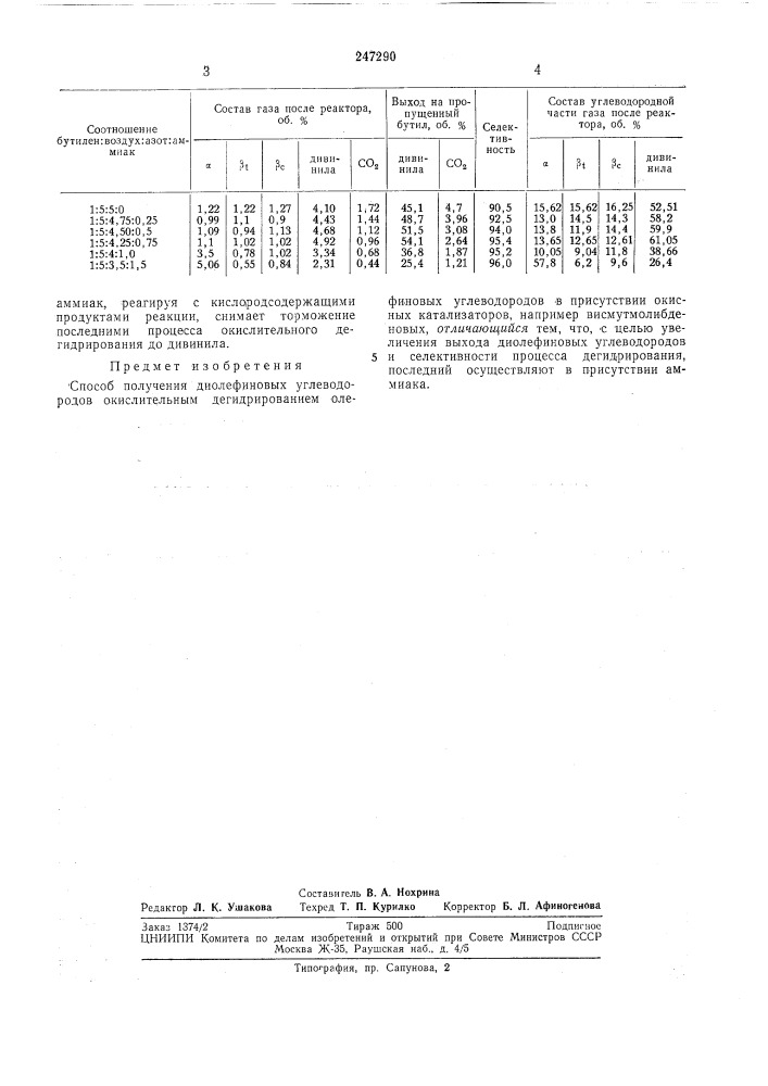 Способ получения диолефиновых углеводородов (патент 247290)
