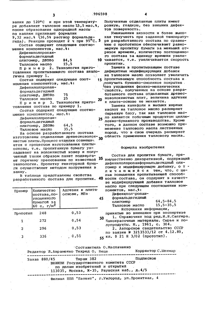 Состав для пропитки бумаги (патент 996598)