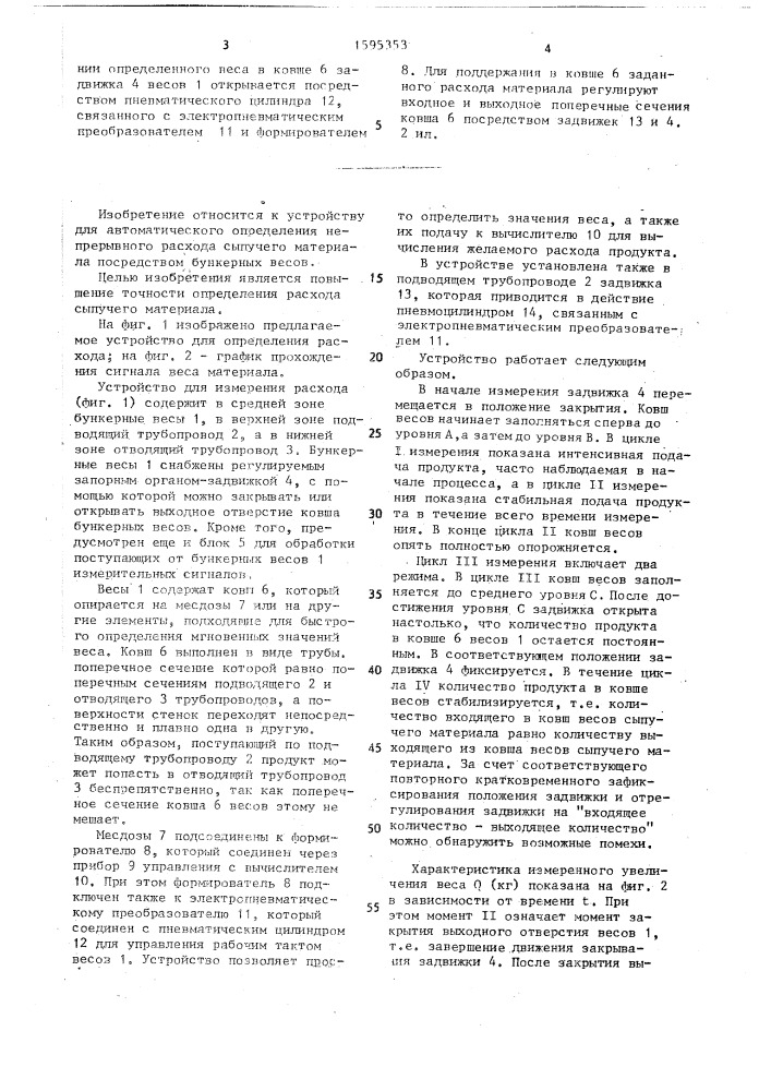 Устройство для определения непрерывного расхода сыпучего материала посредством бункерных весов (патент 1595353)