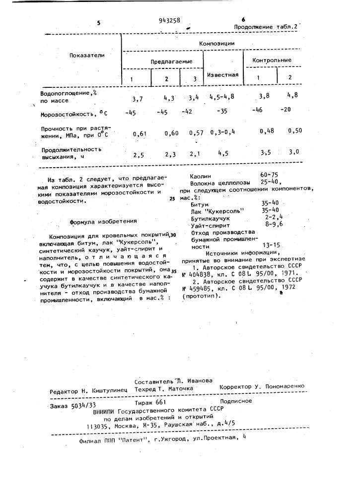 Композиция для кровельных покрытий (патент 943258)