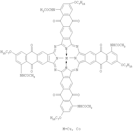 Тетра-(5-ацетиламино-7-гептилокси)антрахинонопорфиразины меди и кобальта (патент 2404986)