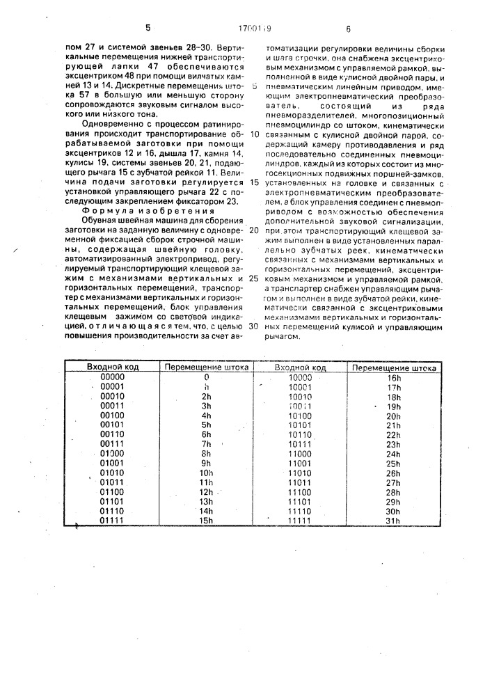 Обувная швейная машина для сборения заготовки на заданную величину с одновременной фиксацией сборок строчной машины (патент 1700119)