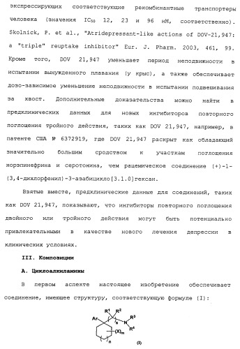 Циклоалкиламины в качестве ингибиторов повторного поглощения моноамина (патент 2430913)