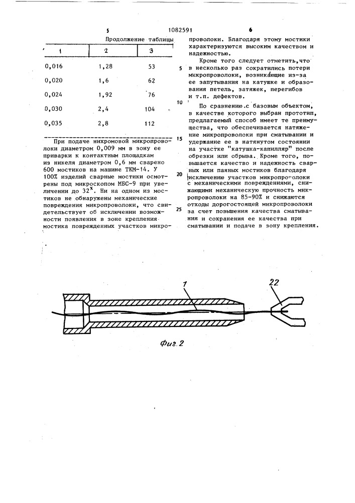 Способ подачи микропроволоки в зону ее соединения с контактной площадкой (патент 1082591)