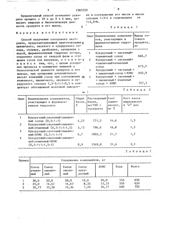 Способ получения солодового экстракта (патент 1585320)