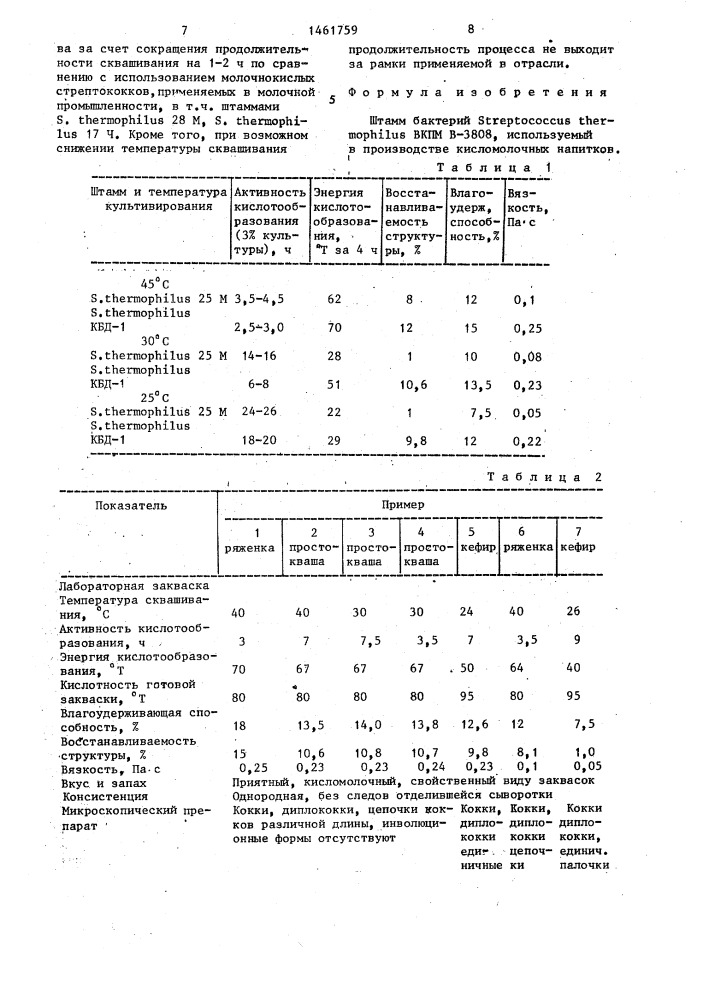 Штамм бактерий sтrертососсus тнеrморнilus,используемый в производстве кисломолочных напитков (патент 1461759)