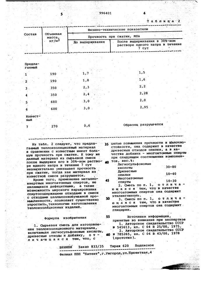 Сырьевая смесь для изготовления теплоизоляционного материала (патент 996401)