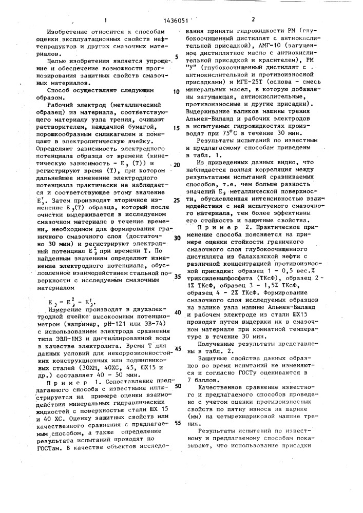 Способ оценки стойкости граничных слоев смазочных материалов (патент 1436051)