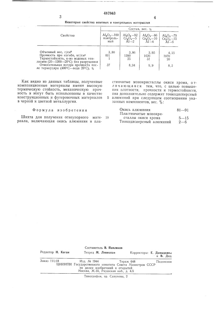Шихта для получения огнеупорного материала (патент 487863)