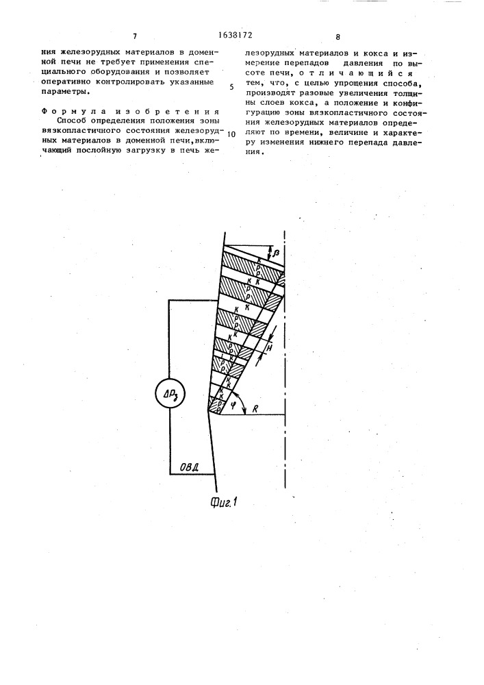 Способ определения положения зоны вязкопластичного состояния железорудных материалов в доменной печи (патент 1638172)