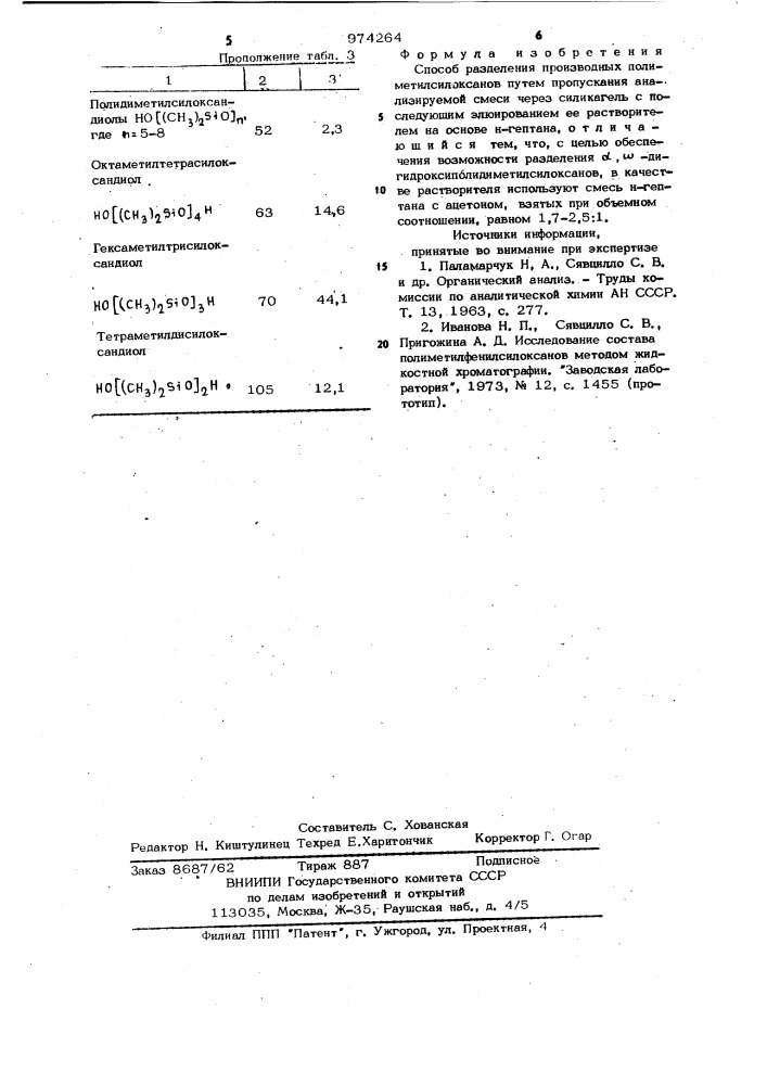 Способ разделения производных полиметилсилоксанов (патент 974264)