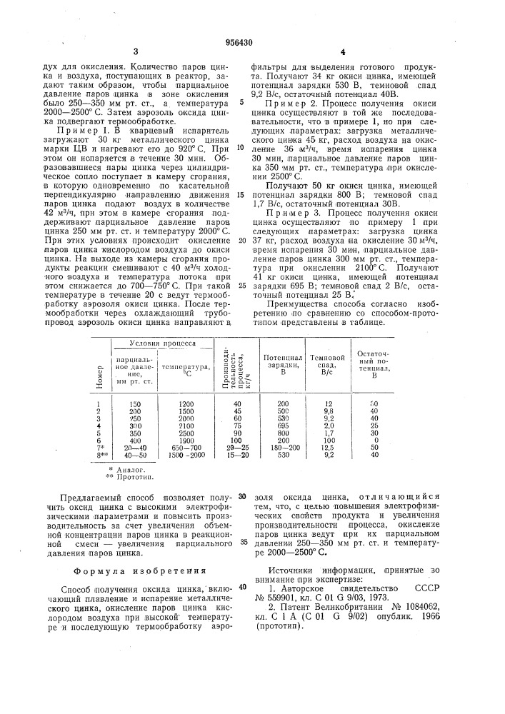 Способ получения оксида цинка (патент 956430)